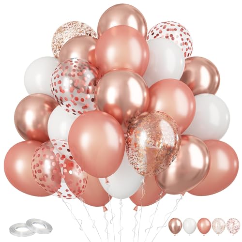 Luftballons Roségold Weiße, 60pcs Perle Roségold Weiße Ballons, 12 Zoll Metallic Roségold Konfetti Ballons Helium Roségold Latexballons für Babyparty Hochzeits Geburtstagsfeier Deko von FunHot