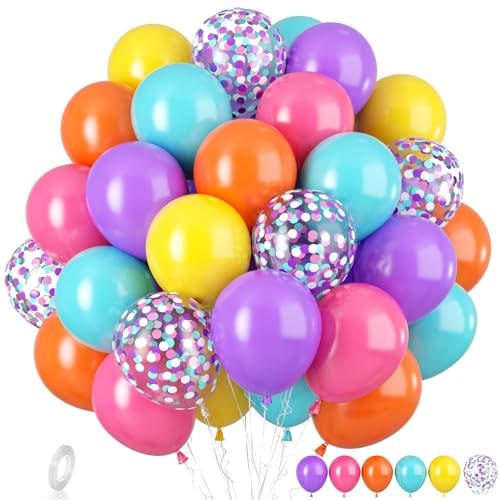 Rosa und Lila Türkise Ballons, 55 Stück Rosa Lila Gelbe Ballons, Lila Türkise Konfetti Ballons Lila Blaue Gelbe Latex Ballons für Party Dekorationen von FunHot