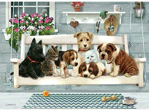 Fundolami Kreuzstich Stickpackung Katzen und Hunde auf Stühlen 11CT Stickbild Stickvorlage Vorgedruckt Stickset für Anfänger Home Decor 40x50cm von Fundolami