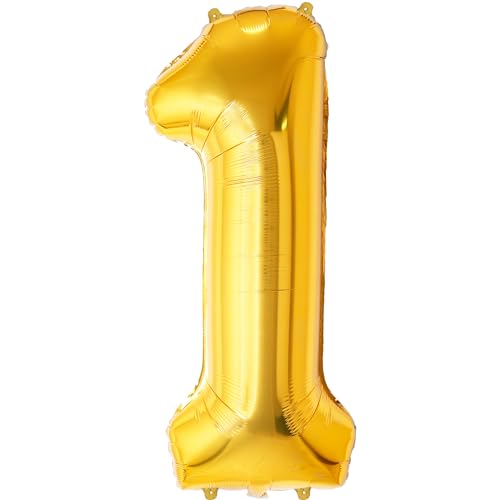 FUNFEST 100 cm goldene Luftballons zum 1. Geburtstag – Geburtstagsballon-Dekoration – inklusive XL-Ballon zum 1. Geburtstag und Strohhalm – Fliegen mit Helium von Funfest