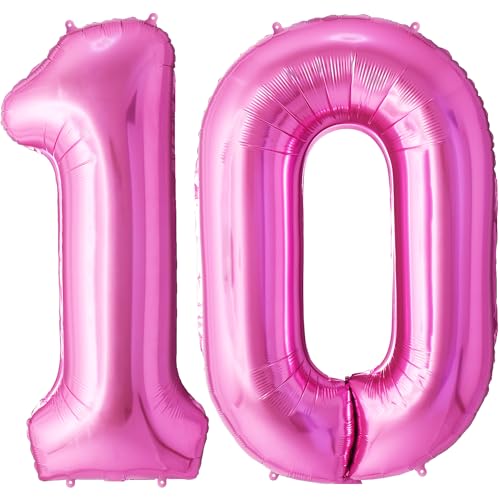 FUNFEST 100 cm rosa Luftballons zum 10. Geburtstag – Geburtstagsballon-Dekoration – inklusive XL-Ballon zum 10. Geburtstag und Strohhalm – Heliumfliegen von Funfest