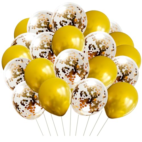 FUNFEST Luftballons Gold und Pailletten Gold – Packung mit 36 Luftballons à 30 cm Farbe Gold – Dekoration Ballon Gold und Pailletten – fliegt mit Helium – Hochwertiger Ballon von Funfest