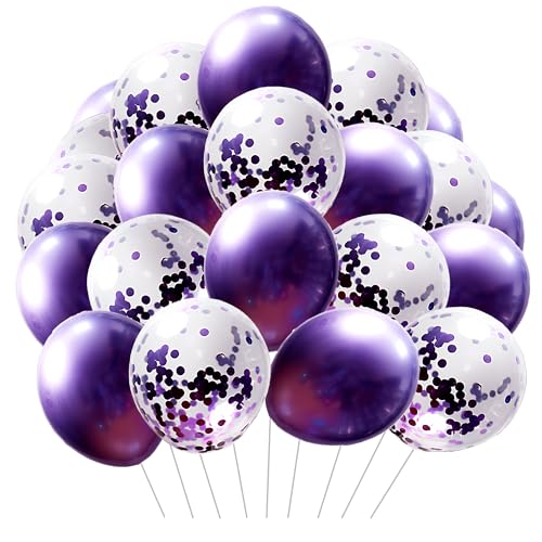 FUNFEST Luftballons Violett und Pailletten Violett – Packung mit 36 Luftballons à 30 cm, Farbe Violett, Dekoration Ballon Lila und Pailletten – fliegt mit Helium – hochwertiger Ballon von Funfest