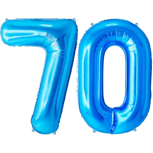 FUNFEST Luftballons zum 70. Geburtstag, Farbe Blau, 100 cm – Dekoration Ballon zum Geburtstag – inklusive Ballon 70 Jahre XL & Strohhalm – fliegt mit Helium – hochwertiger Ballon von Funfest