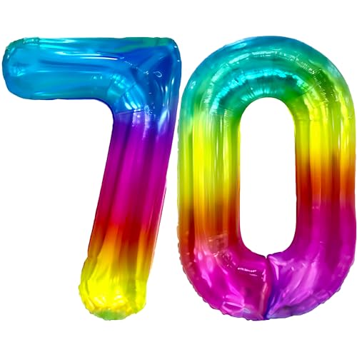 FUNFEST Luftballons zum 70. Geburtstag, Regenbogenfarben, 100 cm – Dekoration Ballon zum Geburtstag – inklusive Ballon 70 Jahre XL & Strohhalm – fliegt mit Helium – wiederverwendbar – hochwertige von Funfest