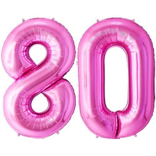 FUNFEST Luftballons zum 80. Geburtstag, Farbe Rosa, 100 cm – Dekoration Ballon zum Geburtstag – inklusive Ballon 80 Jahre XL & Strohhalm – fliegt mit Helium – wiederverwendbarer Ballon in hochwertiger von Funfest