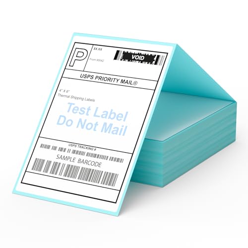 Thermisches Verschiffen Barcode-Etiketten-4x6 Zoll.Pack von 200.Direct Thermal Labels für Fanfold Versand Etiketten Blau bis Sticky Labels Aufkleber Aufkleber für BPA&BPS Free White Square Label von FungLam