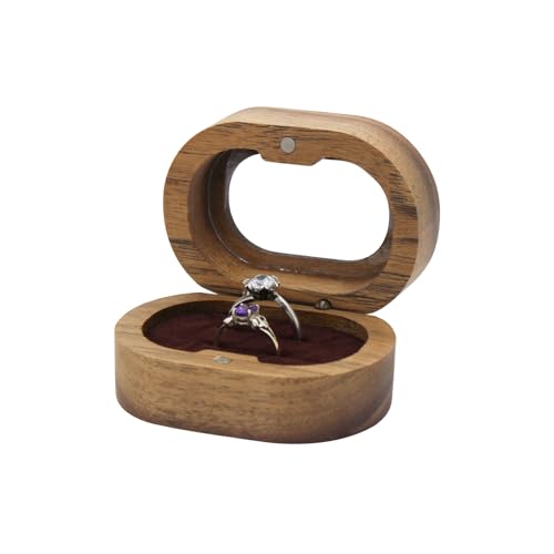 FuninCrea Ring Box Holz Ringschatulle Doppelter Ringschlitz Ringhalter Ovaler Sichtbarer Magnetverschluss Ringschachtel Ring Aufbewahrung for Vorschlag Verlobung Hochzeit (Braun) von FuninCrea