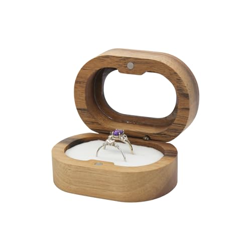 FuninCrea Ring Box Holz Ringschatulle Doppelter Ringschlitz Ringhalter Ovaler Sichtbarer Magnetverschluss Ringschachtel Ring Aufbewahrung for Vorschlag Verlobung Hochzeit (Weiß) von FuninCrea