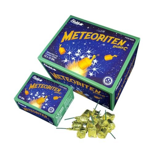 Funke Gold Meteoriten Kaliber C Display, 12 Schachteln mit je 12 Lauten Meteoriten, Kat F1 Jugendfeuerwerk von Funke