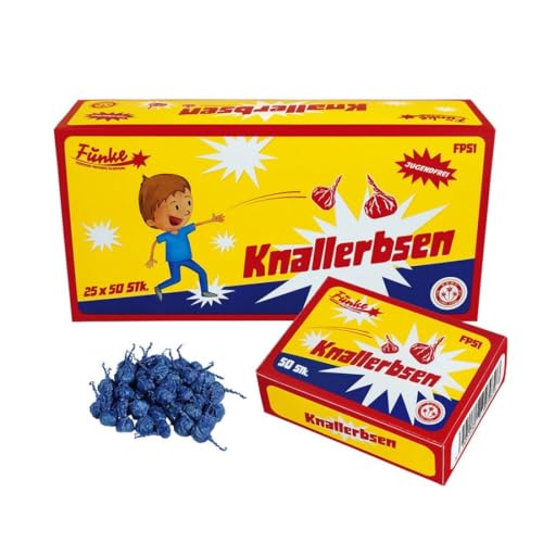 Funke Knallerbsen Display, 25 Packungen mit je 50 Knallerbsen, Lautstärke: laut, Kat F1 Jugendfeuerwerk von Funke