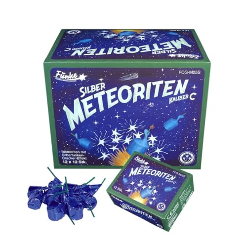 Funke Silber Meteoriten Kaliber C Display, Feuerwerk mit Titanfunken-Effekt, 12 Schachteln à 12 Stück, Kat F1 Jugendfeuerwerk von Funke