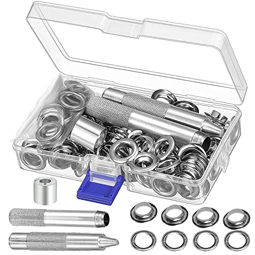 Grommet Werkzeug Kit, Tülle Ösen Scheiben Ösenzange Set und 100 Sets 10 mm Grommet Ösen mit für Planen Leder Stoff Vorhang Poolabdeckung mit Aufbewahrungsbox Locheisen Einschlagstempel Ösen von Funklu