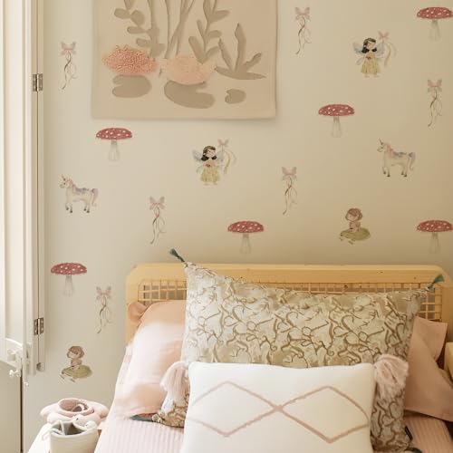 Funlife Boho Nursery Wandsticker Selbstklebend Einhorn Wandtattoo für Kinderzimmer Babyzimmer Spielzimmer Mädchen Junge, Elfen und Schmetterlinge von Funlife