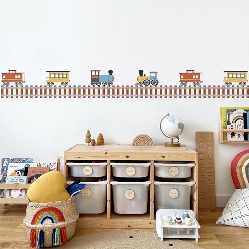 Funlife Bordüre für Kinderzimmer Babyzimmer Wandbordüre Selbstklebend Wandtattoo Eisenbahnen Transporte Autos Wandsticker für Wohnzimmer Schlafzimmer Spielzimmer von Funlife