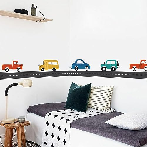 Funlife Bordüre für Kinderzimmer Babyzimmer Wandbordüre Selbstklebend Wandtattoo Farbenfroh Transporte Autos Wandsticker für Wohnzimmer Schlafzimmer Spielzimmer von Funlife