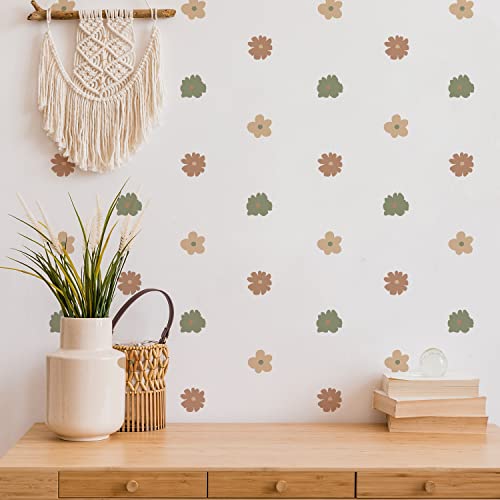 funlife 72 Stück Kamillen Blumen Boho Stil Wandaufkleber Wandsticker für Kinderzimmer, Boho Herbst Blumen Muster matte Wandtattoos, Selbstklebende PVC Wand Kunst Deko für weiße Wand, Kamillen von Funlife