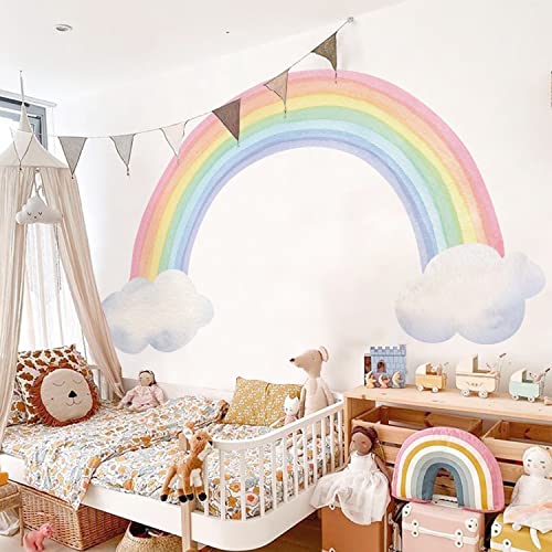 funlife Wandtattoo Regenbogen Groß 278X165cm, Selbstklebend Pastell Regenbogen Wand Kinderzimmer, Fabric Regenbogen Wandtatto für Babyzimmer Schlafzimmer, bunt Regenbogen und Wolken kinderzimmer deko von Funlife