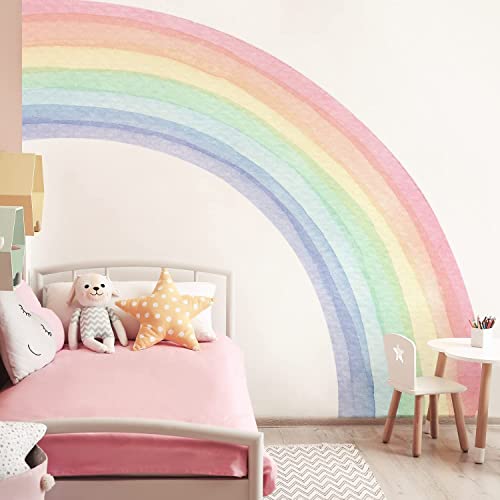 funlife Wandtattoo Regenbogen Groß 200x180cm, Selbstklebend Pastell Regenbogen Wand Kinderzimmer, Fabric Regenbogen Wandtatto für Babyzimmer Schlafzimmer, Pastell Halbregenbogen heller Farbe von Funlife