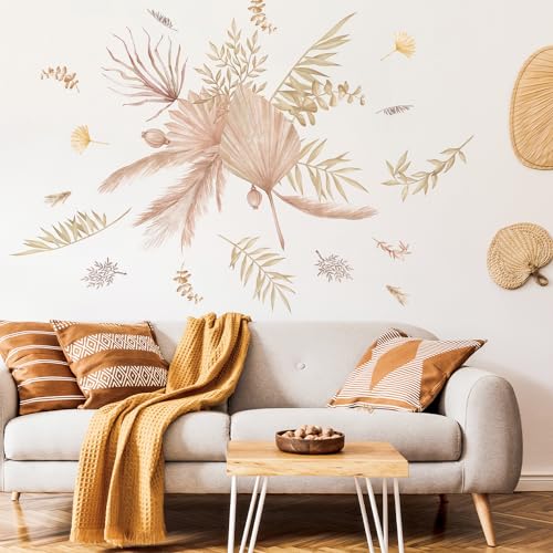 Funlife Wandtattoo Selbstklebend Großer 170 x 155 cm, Boho Palme Blätter Wandaufkleber Wall Art, Wüstensonne Palmblatt Wandsticker Wohnzimmer Schlafzimmer Sofa Hintergrund Wanddeko von Funlife