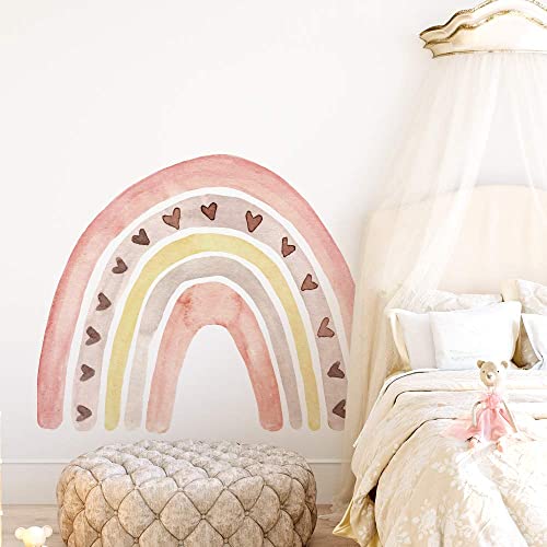 funlife groß Regenbogen selbstklebend Wandaufkleber für Kinder Mädchen Junge, pinker Regenbogen mit Herzen Wandsticker Wandbild im Kinderzimmer, Schlafzimmer, Wohnzimmer, Wanddeko 40 x 116 cm, 1 Stück von Funlife