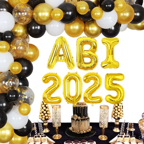 Abschlussfeier Deko Abitur 2025, Bestandene Priufung Deko - Ballongirlanden Kit Schwarz und Gold mit ABI Ballons Girlande, Gltuckwunsch Deko fur Abitur Studium Universitat Abschluss Party von Funmemoir