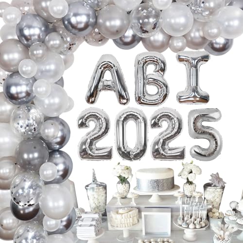 Abschlussfeier Deko Abitur 2025, Bestandene Priufung Deko - Ballongirlanden Kit Silber mit ABI Ballons Girlande, Gltuckwunsch Deko fur Abitur Studium Universitat Abschluss Party von Funmemoir