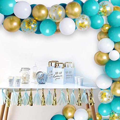 Blaugrün Gold Ballon Girlande Party Dekorationen Türkis und Weiß Ballon Girlande Kit Blau Metallic Golden Transparent Konfetti Luftballons 72 Stk von Funmemoir