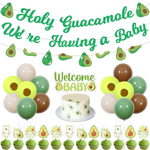 Funmemoir Avocado Babyparty-Dekorationen, Obst-Avocado, Heilige Guacamole, "We're Having a Baby", Girlande, Kuchen, Cupcake-Topper, Latex-Luftballons für Fiesta, Babyparty, Partyzubehör von Funmemoir