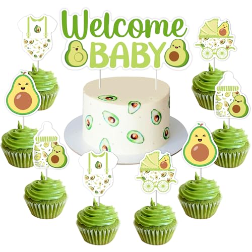 Funmemoir Avocado-Babyparty-Dekorationen – 25 Stück Obst-Avocado-Kuchen- und Cupcake-Topper, Obst-Mottoparty-Kuchendekorationen für Fiesta, Babyparty, Willkommens-Baby-Dekor von Funmemoir