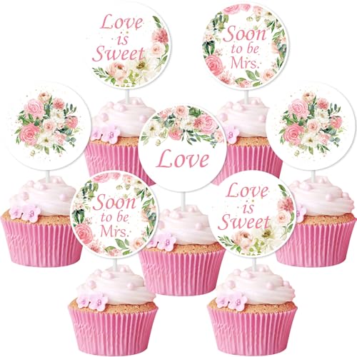 Funmemoir Cupcake-Topper mit Blumenmuster, für Brautpartys, doppelseitig, für Damen, Brautparty, Hochzeit, Verlobung, Party, 24 Stück von Funmemoir