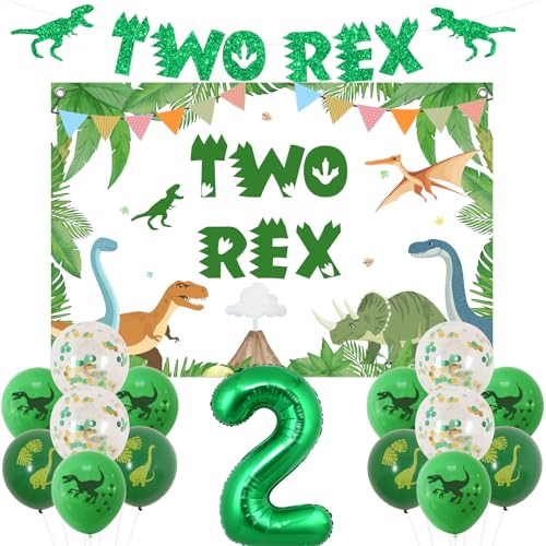 Funmemoir Dinosaurier 2. Geburtstag Dekorationen Zwei Rex Hintergrund Banner 2 Folienzahlen Ballon Dinosaurier Druck Ballons für Jungen Mädchen Dschungel Tiere Dinosaurier Thema 2 Jahre alt von Funmemoir