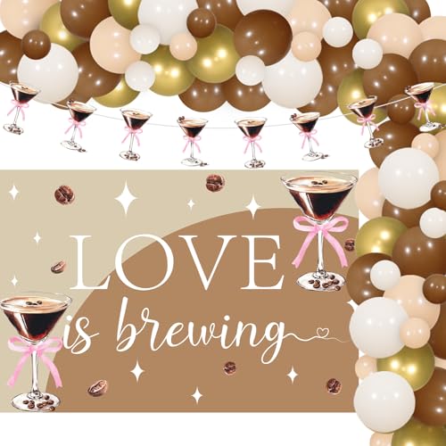 Funmemoir Espresso Martini Brautdusche Dekorationen Love Is Brewing Hintergrund Espresso Martini Ballon Bogen Kaffee Martini Girlande für Kaffee Martini Bachelorette Party Dekorationen von Funmemoir