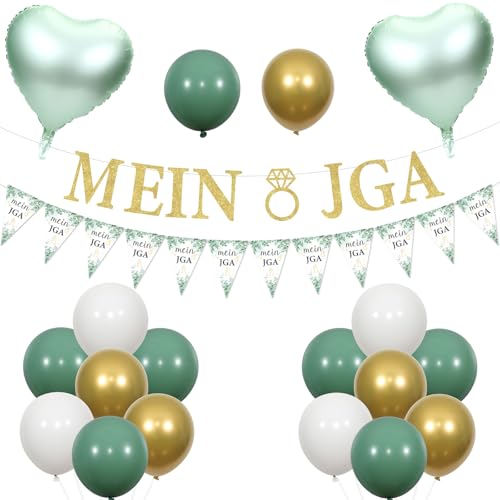 Funmemoir JGA Deko Frauen Grün Junggesellenabschied Braut Deko Mein Jga Banner Dreieckige Fahne Banner Herzförmige Folienballons für Junggesellenabschied JGA Braut Dekorationen von Funmemoir