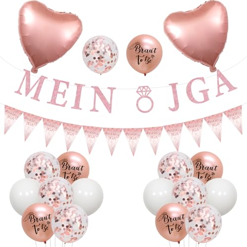 Funmemoir JGA Deko Frauen Rosegold Junggesellenabschied Braut Deko Mein Jga Banner Dreieckige Fahne Banner Herzförmige Folienballons für Junggesellenabschied JGA Braut Dekorationen von Funmemoir