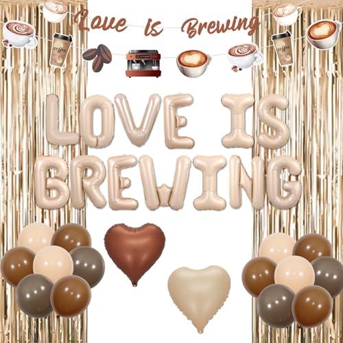 Funmemoir Kaffee Brautdusche Dekorationen Love Is Brewing Luftballons Banner Kaffee Thema Girlande Folie Fransen für Mädchen Frauen Kaffee Thema Bachelorette Brautdusche Hochzeit Dusche Party Supplies von Funmemoir