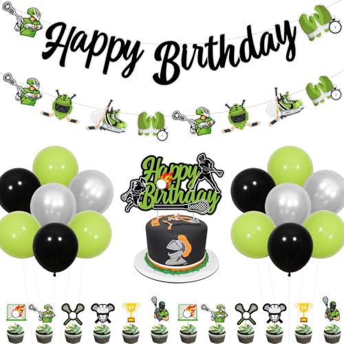 Funmemoir Lacrosse Geburtstag Party Dekorationen für Jungen, Lacrosse Happy Birthday Banner Girlande Kuchen Cupcake Toppers Latex Ballons für Junge Sport Thema Geburtstag Party Supplies von Funmemoir