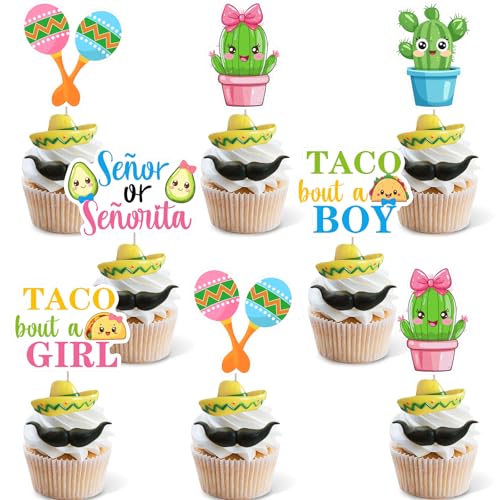 Funmemoir Mexikanische Fiesta-Dekorationen zum Enthüllen, mexikanisches Thema, Cupcake-Topper, Señor oder Señorita, Party-Dekorationen für Taco Bout a Baby, Mädchen oder Jungen, Kaktus, Babyparty von Funmemoir