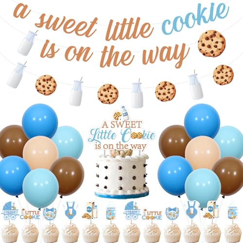 Funmemoir Milch- und Keks-Babyparty-Dekoration, Ein süßer kleiner Keks ist auf dem Weg Dekoration Banner Girlande Kuchen Cupcake Topper Latexballon für Milch und Keks Frühstück Babyparty Dekoration von Funmemoir