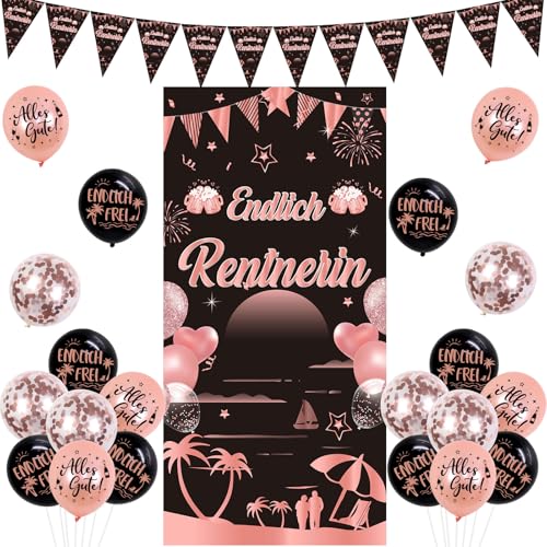 Funmemoir Ruhestand Deko Rosegold, Frauen Endlich Ruhestand Deko Türfahne Wimpel Banner Luftballons Schwarz Ballons für Alles Gute Zum Ruhestand Abschiedsfeier Party von Funmemoir