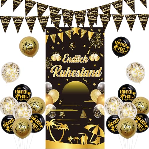 Funmemoir Ruhestand Deko Schwarzes Gold, Endlich Ruhestand Deko Türfahne Wimpel Banner Luftballons Schwarz Ballons für Alles Gute Zum Ruhestand Abschiedsfeier Party von Funmemoir