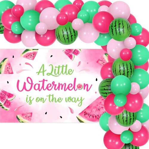 Funmemoir Wassermelonen-Babyparty-Dekorationen, Wassermelonen-Baby-Party-Ballonbogen mit einem kleinen Wassermelonen-Hintergrund, Sommerfrucht, Babyparty-Dekorationen für Mädchen von Funmemoir