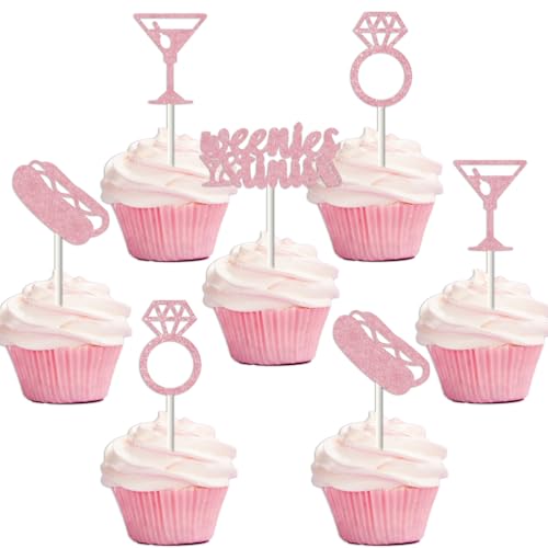 Funmemoir Weenies & Tinis Junggesellinnenabschied-Dekorationen, 24 Stück Weenies und Tinis Cupcake-Topper mit Glitzer-Diamantring, Martini-Hotdog-Cupcake-Topper für Margarita-Thema, Brautparty-Zubehör von Funmemoir