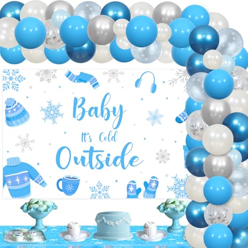 Funmemoir Winter-Babyparty-Dekorationen für Jungen, Baby, es ist kalt draußen, Banner, blaue Schneeflocke, Ballon-Girlande, Bogen-Set für Winter-Thema, Babyparty-Dekorationen von Funmemoir