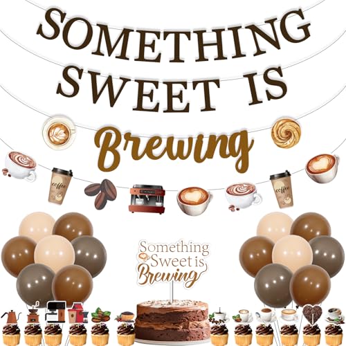 Kaffee Babyparty Dekorationen, Something Sweet Is Brewing Baby Shower Dekorationen - Kaffee Themed Banner, Girlande, Cake Topper, Cupcake Topper, Ballons für Cafe Bar House Shop Geschlecht Enthüllung von Funmemoir