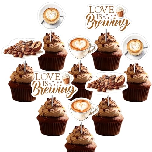 Kaffee-Brautparty-Dekorationen – 36 Stück Kaffee-Cupcake-Aufsätze, Love Is Brewing, Brautdusche, Dekorationen, Kaffee-Cupcake-Dekorationen für Kaffee-Thema, Junggesellinnenabschied, Hochzeit, Dusche, von Funmemoir