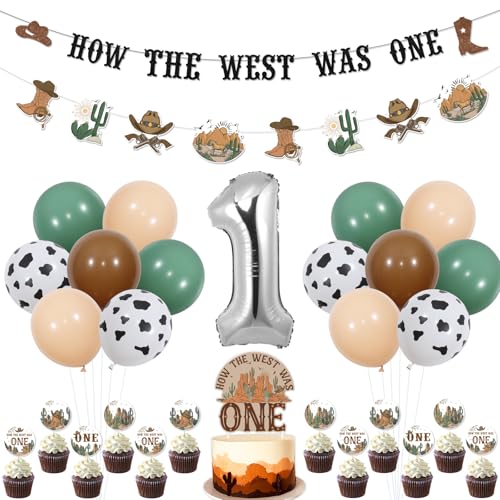 Western Cowboy 1st First Birthday Decorations How The West Was One Theme Party Dekorationen Banner Girlanden Kuchen Cupcake Topper Nummer 1 Folienballons für My First Rodeo 1 Jahr Old Birthday Party von Funmemoir