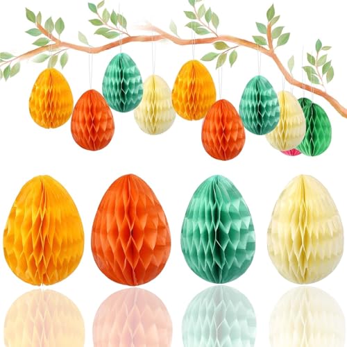 14 Stück Ostereier Deko Ostereier Papier Wabenbälle Wabeneier Ostern zum Aufhängen und Dekorieren Bunte Osterdeko zum Aufhängen für Frühling Ostern Party Deko Osterstrauß Osterstrauchdeko von Funmo