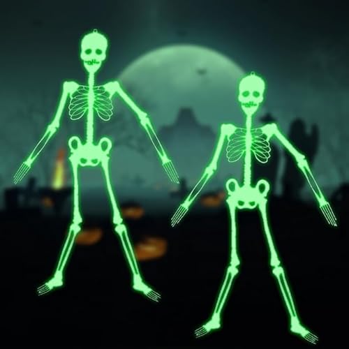 2 Stück Halloween Hanging Luminous Skeleton Decorations,Haunted House Tricky Prop Spielzeug Skelett Hängen,Halloween Leuchtend Skelett,Gruseliges Leucht Skelett für Halloween Festival von Funmo