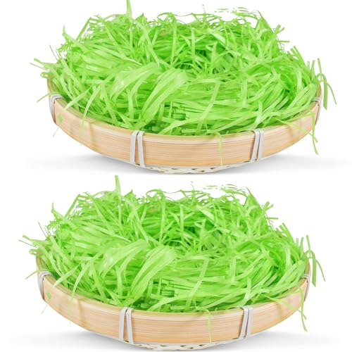 2 Stück Osterkorb, Korb geflochten mit grünem Gras, Osterkörbchen, Ostern Korbflechten Kit, Osterkörbe zum Befüllen, Ostern Dekoration für Kinder zum Basteln Geschenkidee und Dekoration 22 x 5cm von Funmo